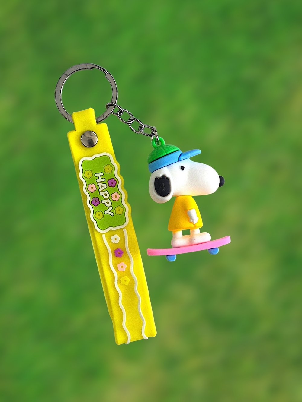 Cute Snoopy Charactet Skateboard Keychain with Yellow Strap